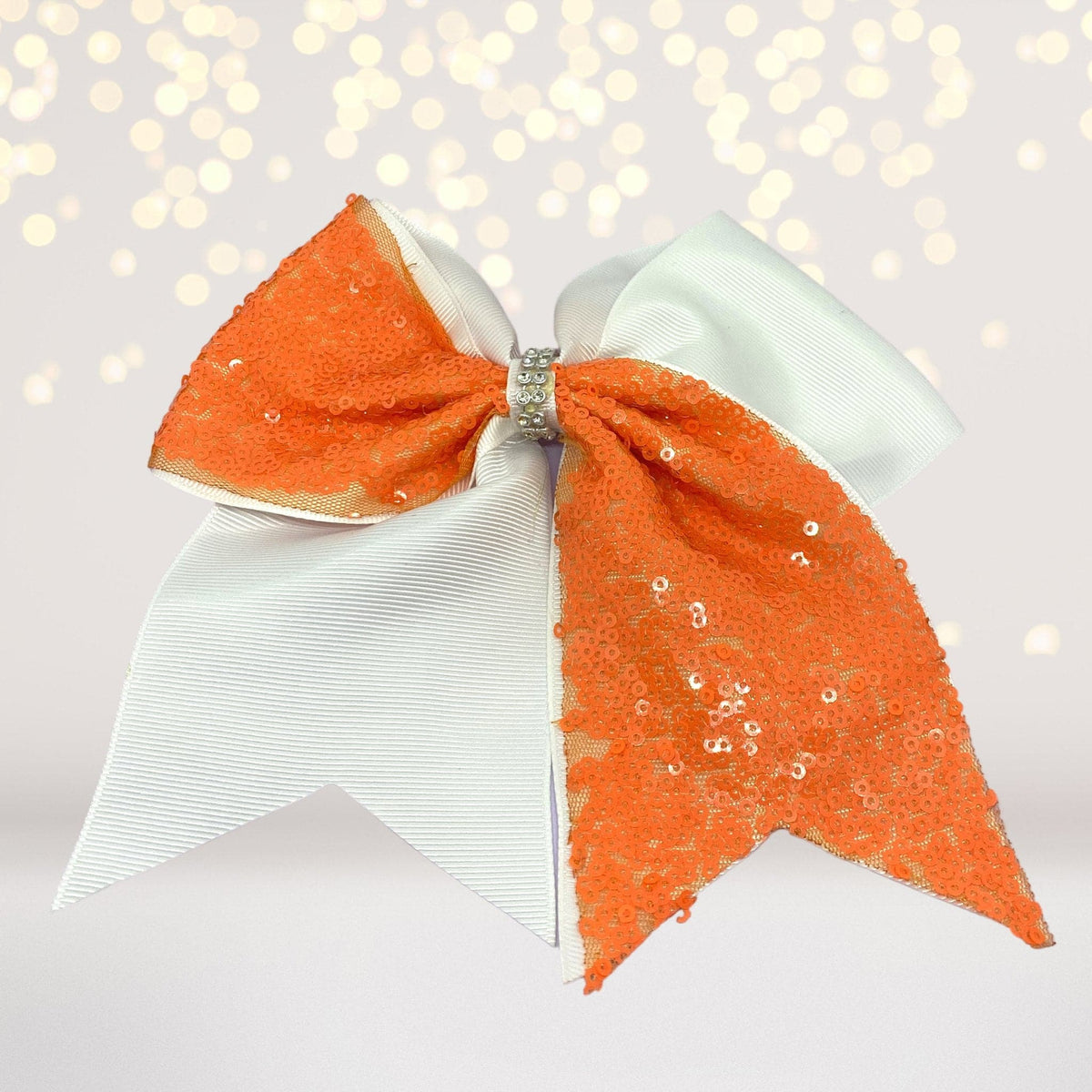 Hair Bow - Sequin And White Cheer Hair Bow, Sequin Cheerleader Ponytail