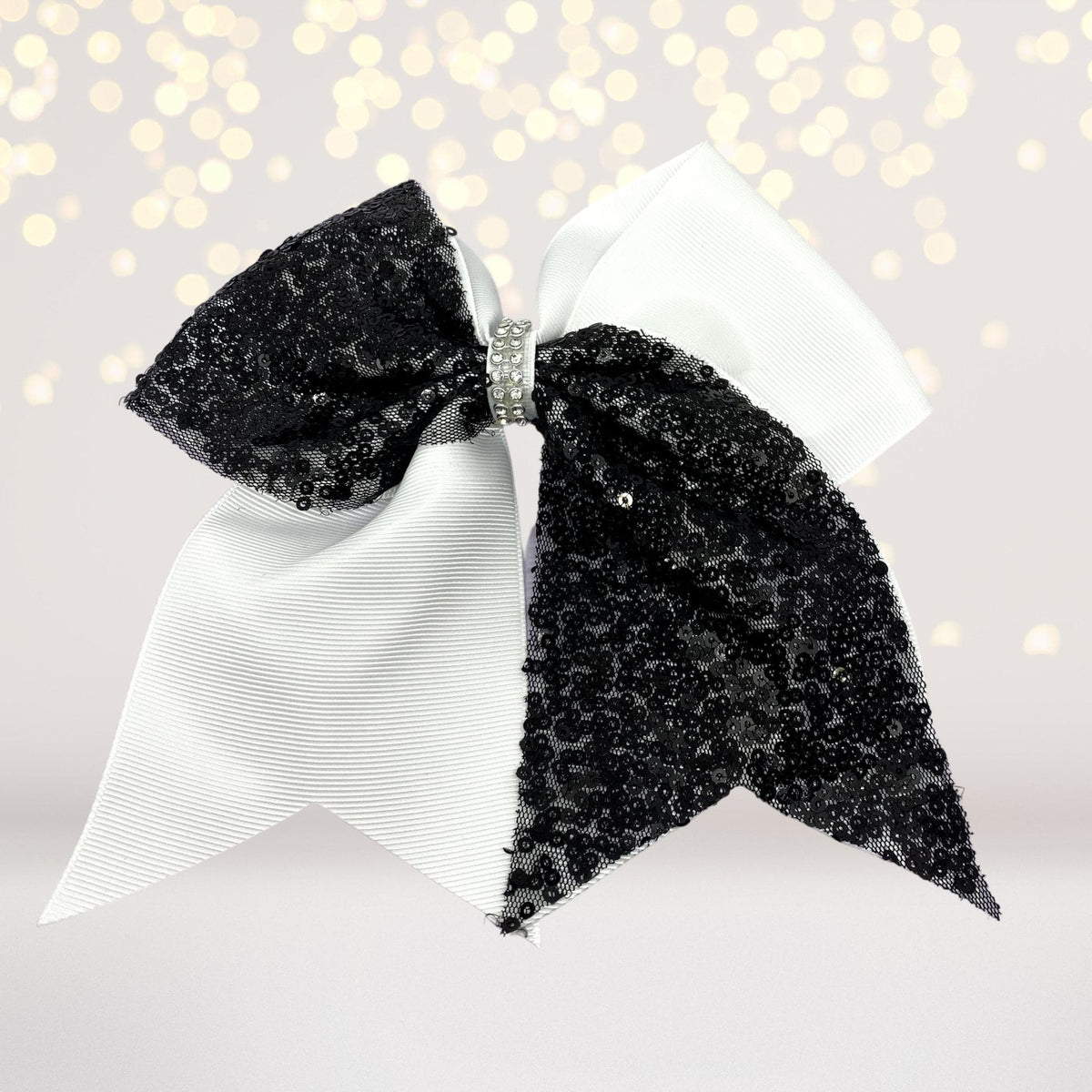 Hair Bow - Sequin And White Cheer Hair Bow, Sequin Cheerleader Ponytail