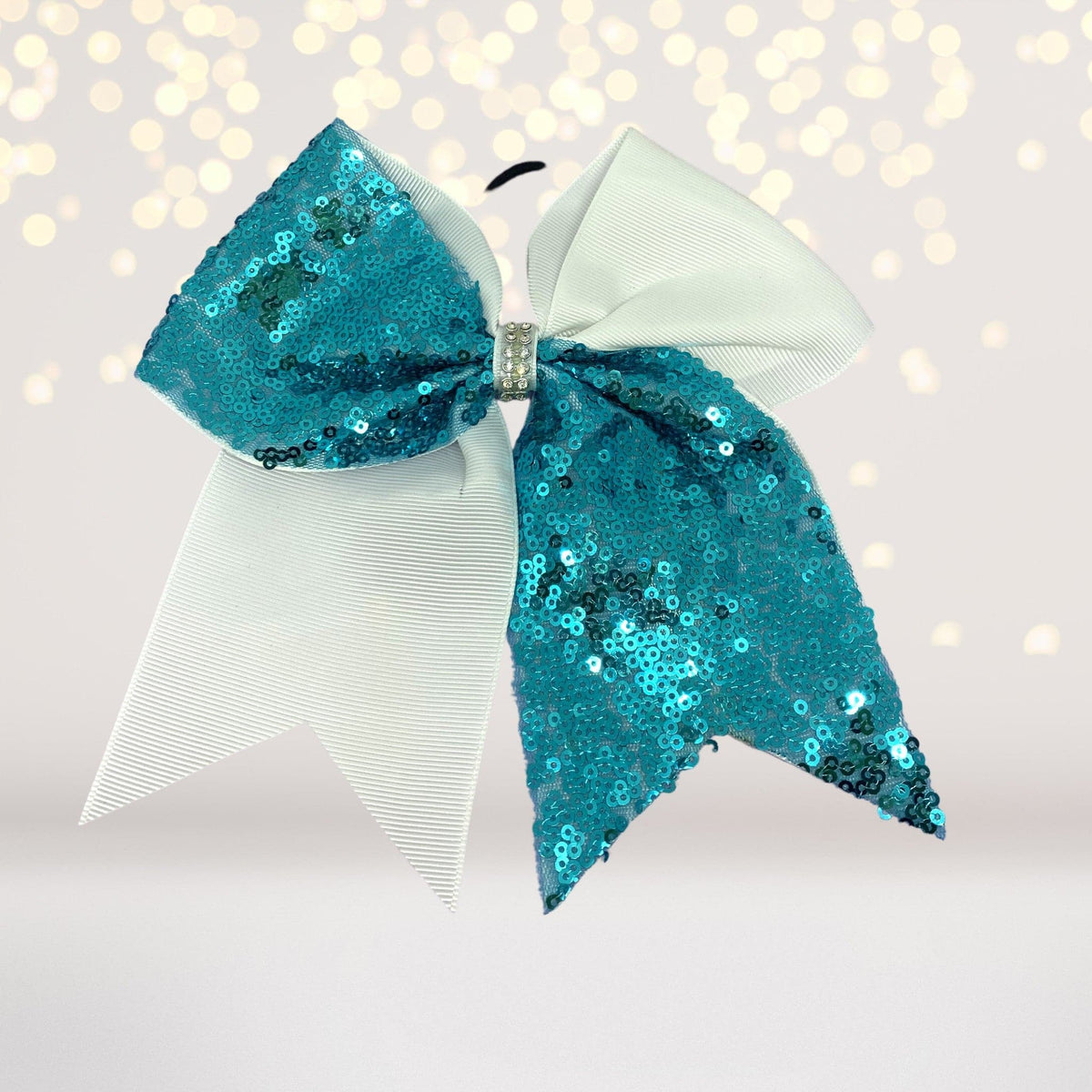 Hair Bow - Sequin And White Cheer Hair Bow, Sequin Cheerleader Ponytail