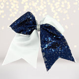 Hair Bow - Sequin And White Cheer Hair Bow, Sequin Cheerleader Ponytail