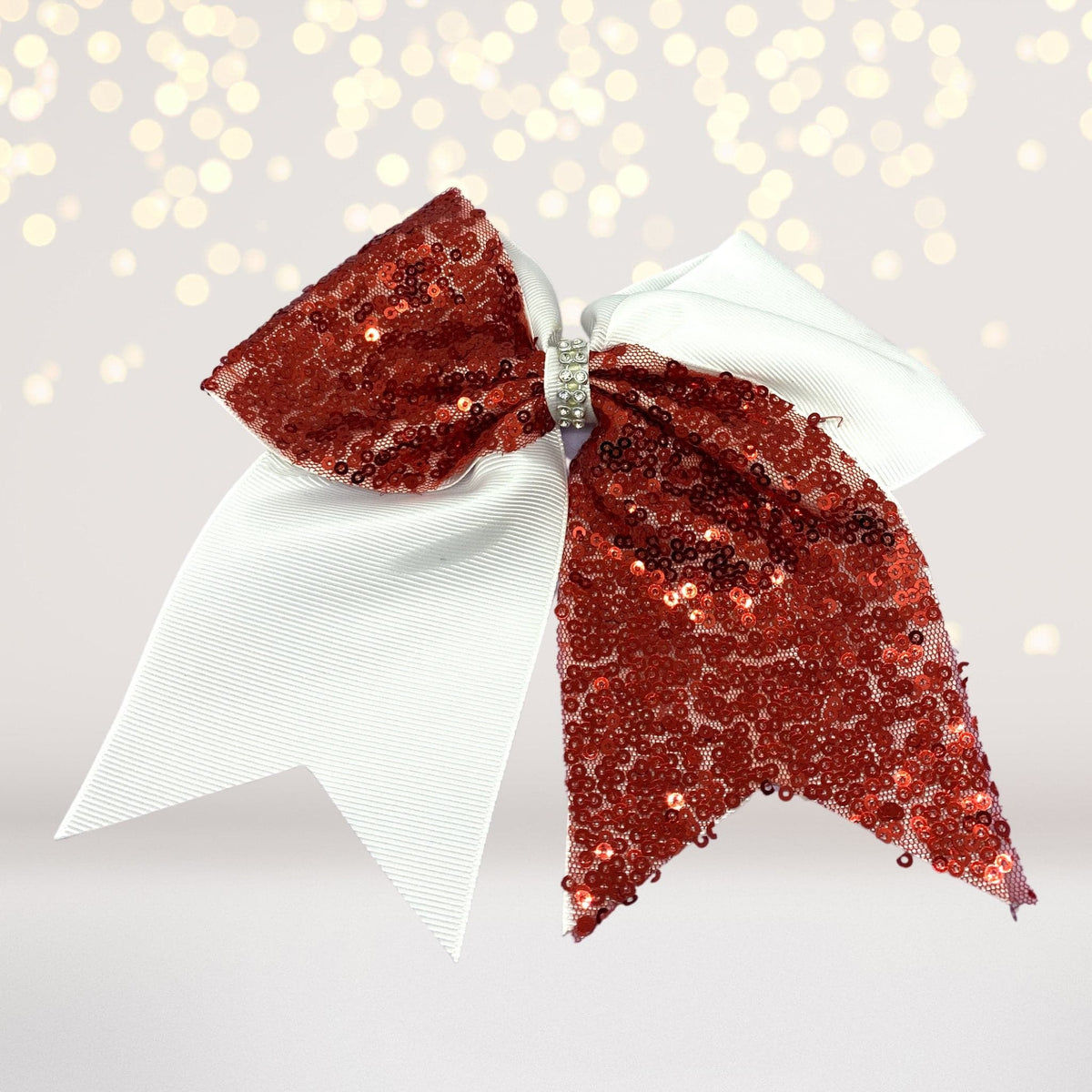 Hair Bow - Sequin And White Cheer Hair Bow, Sequin Cheerleader Ponytail