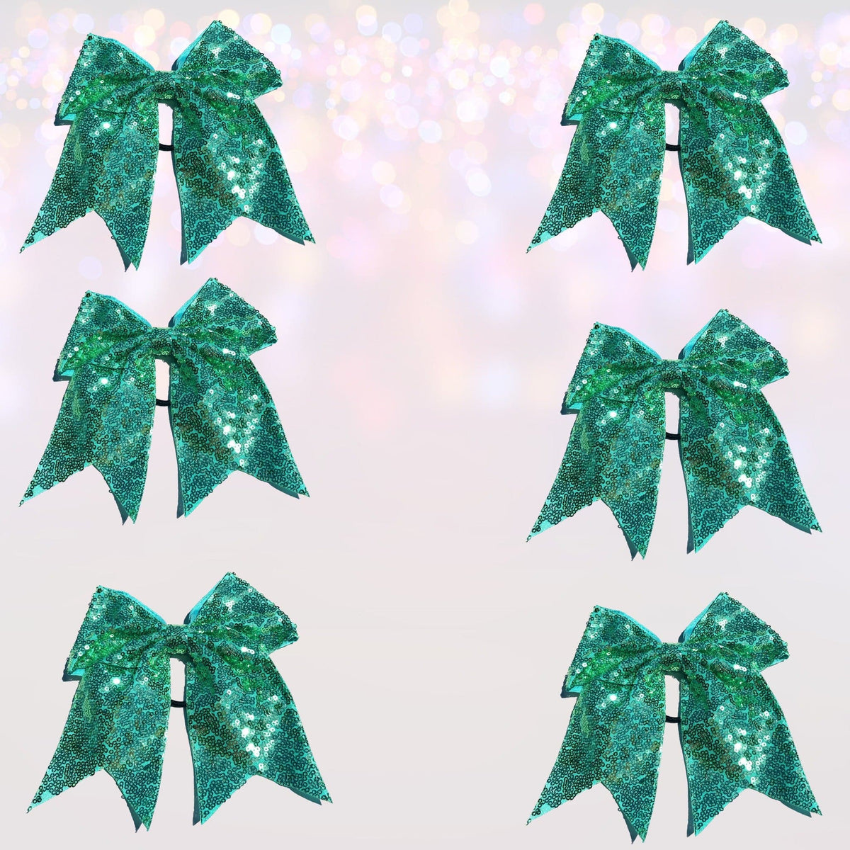Hair Bow - Sequin Cheer Bow Bundle, Girls Sequin Cheerleader Bow Pony Bundle 6 Pack