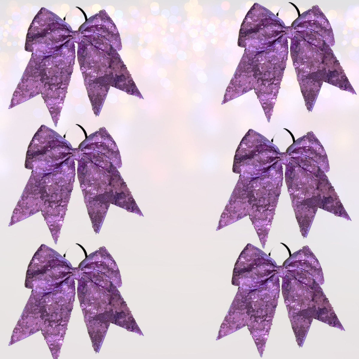 Hair Bow - Sequin Cheer Bow Bundle, Girls Sequin Cheerleader Bow Pony Bundle 6 Pack