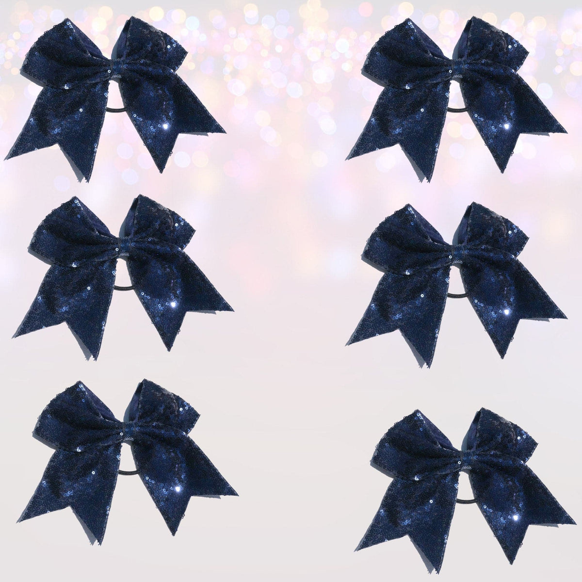 Hair Bow - Sequin Cheer Bow Bundle, Girls Sequin Cheerleader Bow Pony Bundle 6 Pack