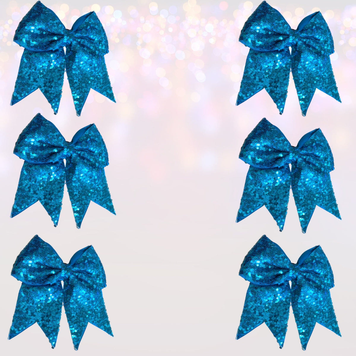 Hair Bow - Sequin Cheer Bow Bundle, Girls Sequin Cheerleader Bow Pony Bundle 6 Pack