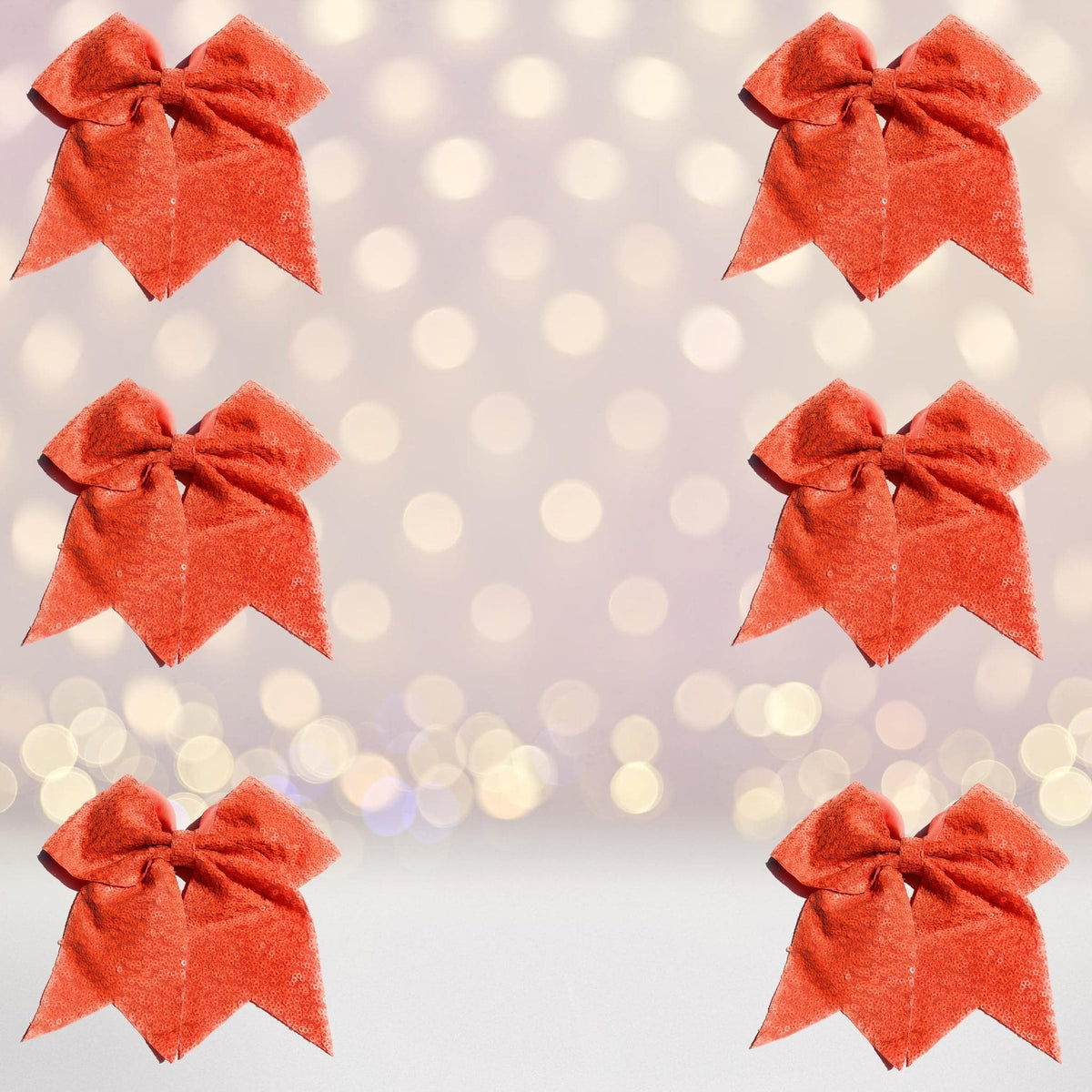Hair Bow - Sequin Cheer Bow Bundle, Girls Sequin Cheerleader Bow Pony Bundle 6 Pack