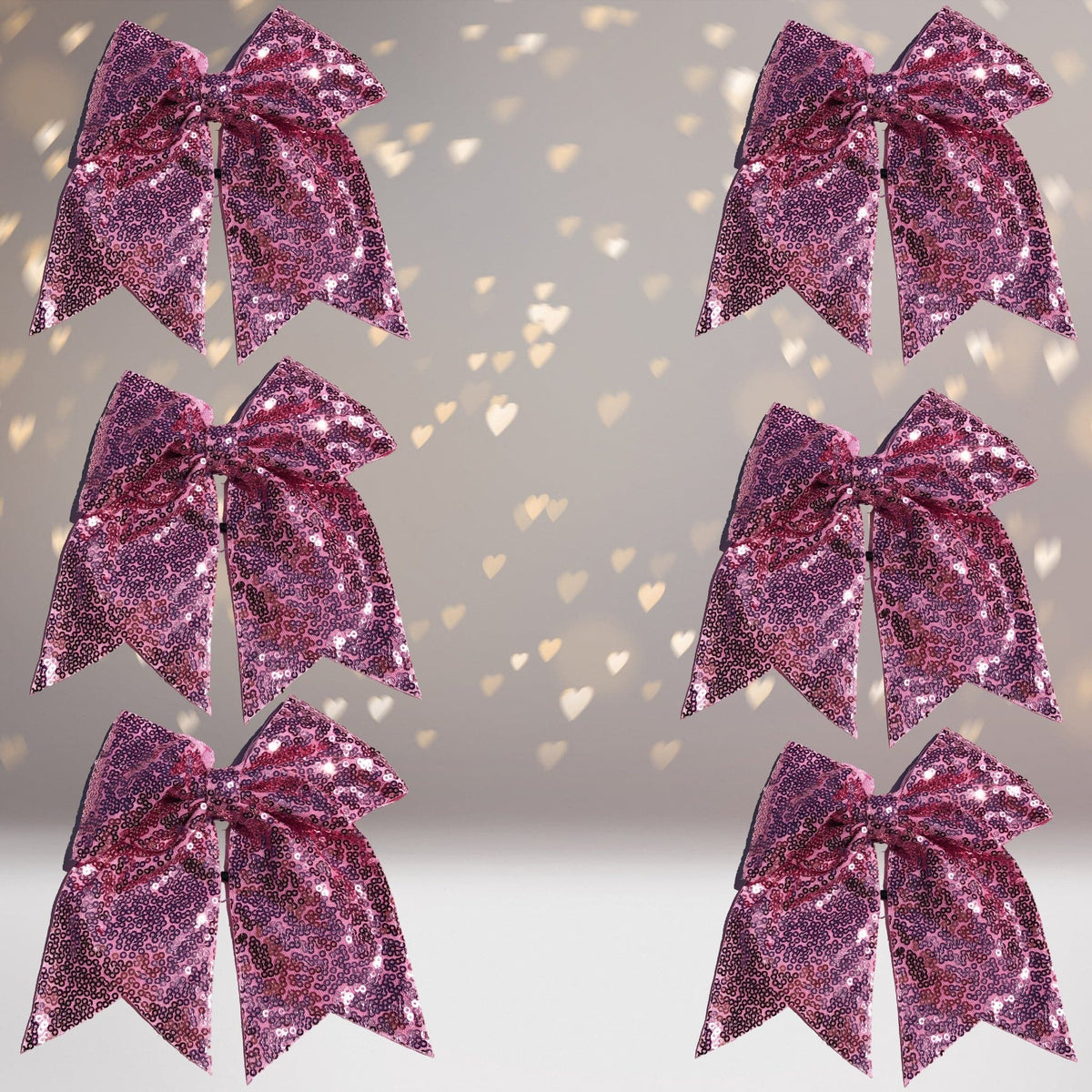 Hair Bow - Sequin Cheer Bow Bundle, Girls Sequin Cheerleader Bow Pony Bundle 6 Pack