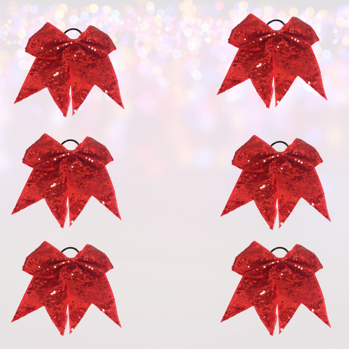 Hair Bow - Sequin Cheer Bow Bundle, Girls Sequin Cheerleader Bow Pony Bundle 6 Pack
