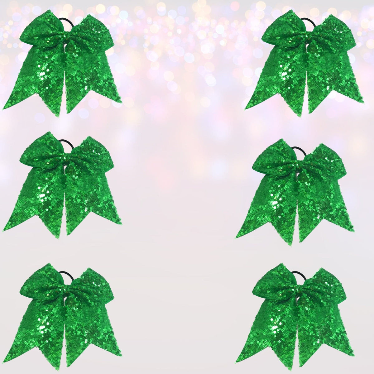 Hair Bow - Sequin Cheer Bow Bundle, Girls Sequin Cheerleader Bow Pony Bundle 6 Pack