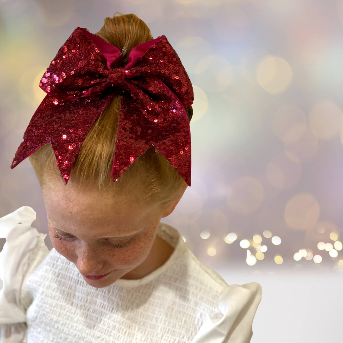 Hair Bow - Sequin Cheer Bow Bundle, Girls Sequin Cheerleader Bow Pony Bundle 6 Pack