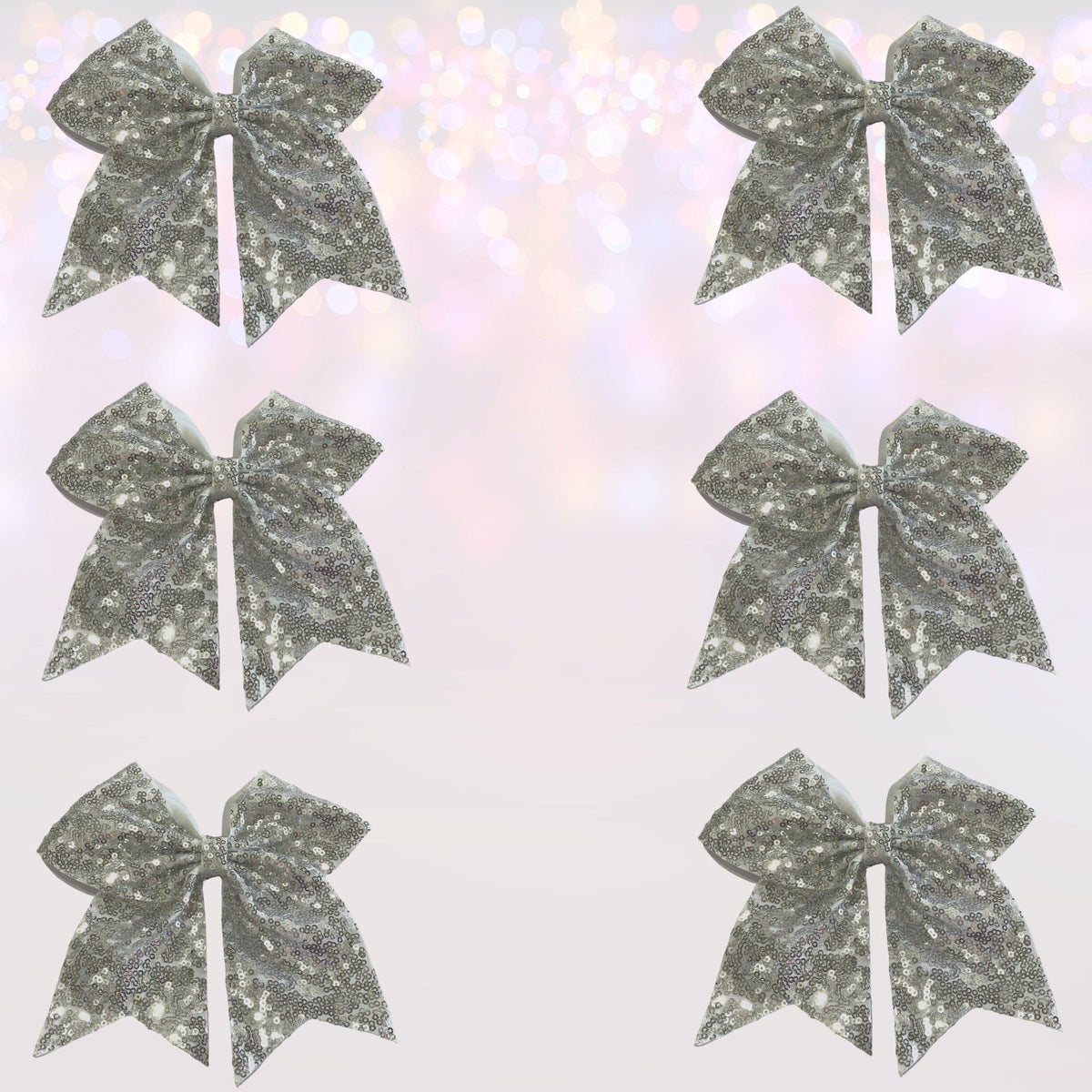 Hair Bow - Sequin Cheer Bow Bundle, Girls Sequin Cheerleader Bow Pony Bundle 6 Pack