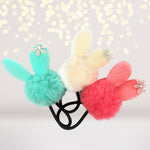 Hairband - Snow Bunny Pom Pom Fur Ball Hair Elastic Ponytail Holder With Rhinestone Snowflake