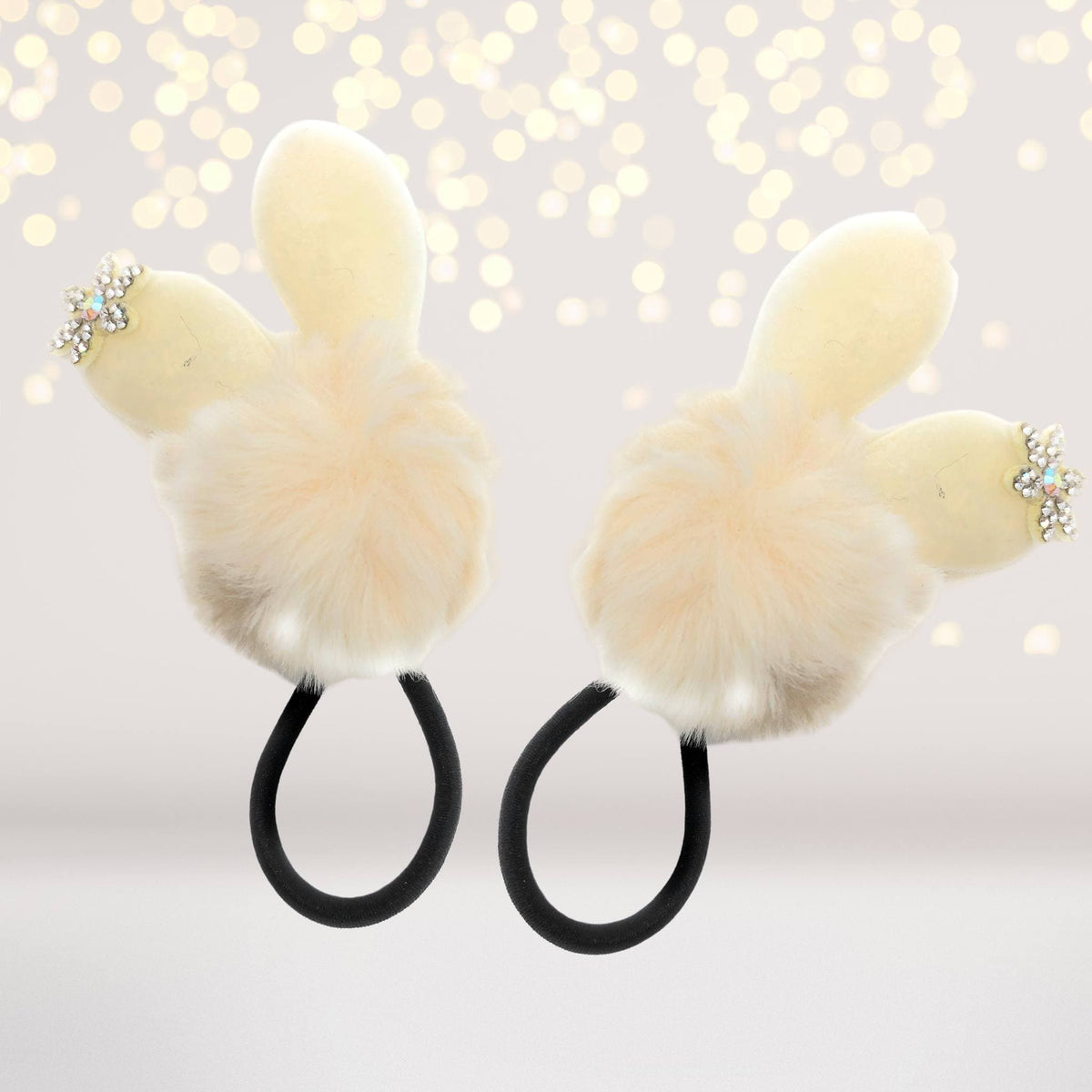 Hairband - Snow Bunny Pom Pom Fur Ball Hair Elastic Ponytail Holder With Rhinestone Snowflake