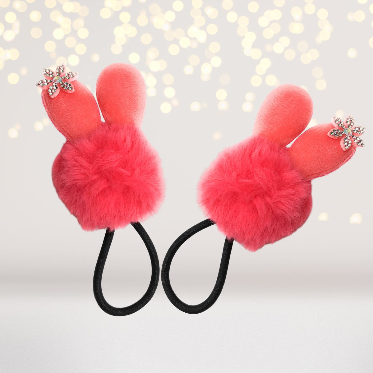 Hairband - Snow Bunny Pom Pom Fur Ball Hair Elastic Ponytail Holder With Rhinestone Snowflake