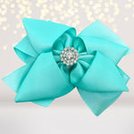 Turquoise Snowflake Rhinestone Basic Boutique Hair Bow