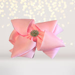 Pink Snowflake Rhinestone Basic Boutique Hair Bow