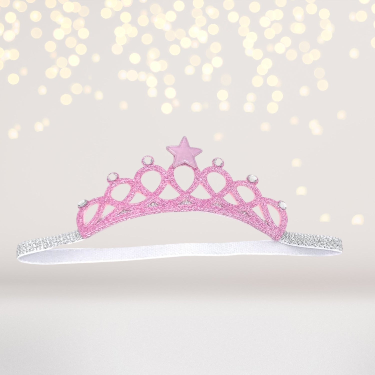 Light Pink Glitter Crown Headband stretchy