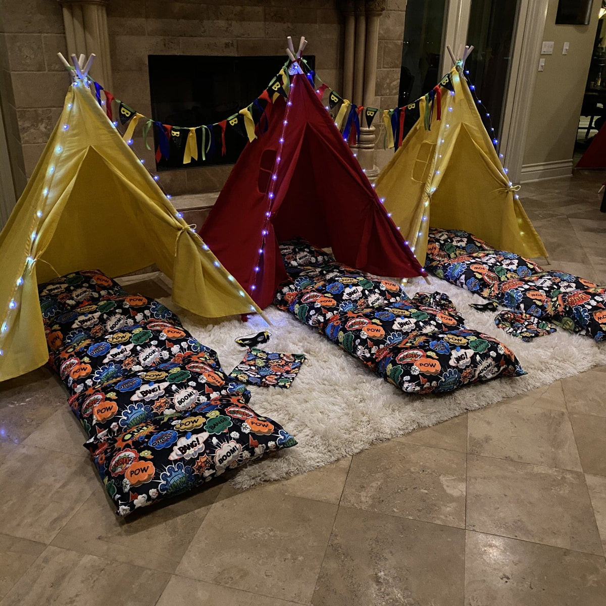 Party Bundle - Super Hero Tee Pee Tent Party Set, Super Hero Sleepover Set, Birthday Party In A Box
