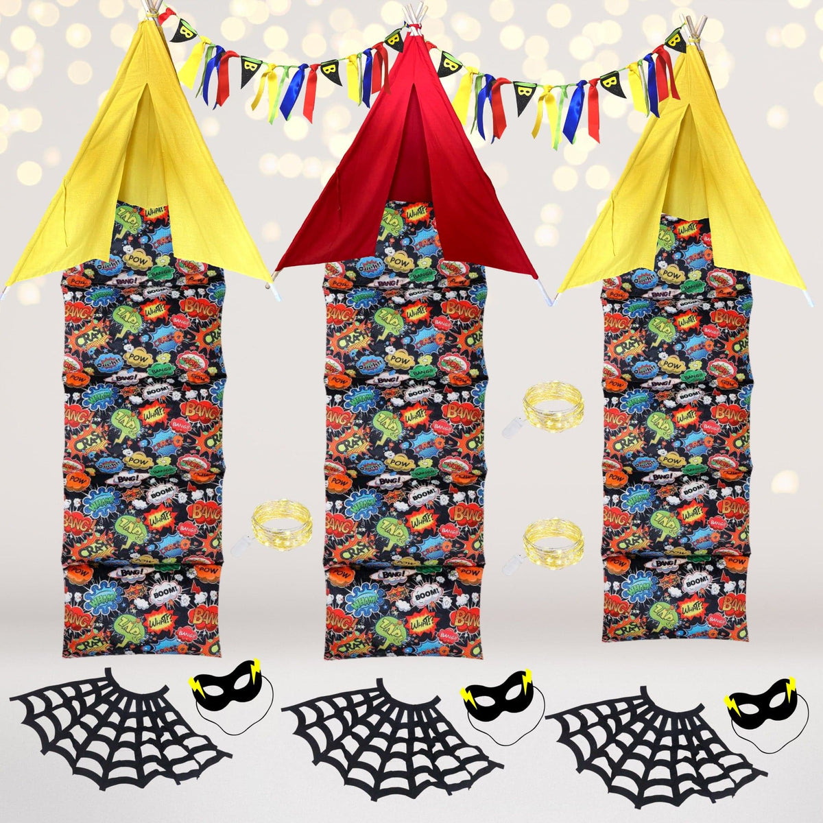 Party Bundle - Super Hero Tee Pee Tent Party Set, Super Hero Sleepover Set, Birthday Party In A Box