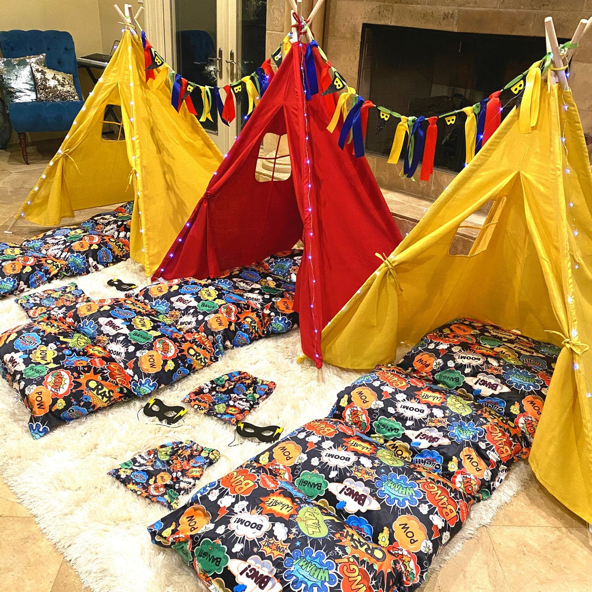 Party Bundle - Super Hero Tee Pee Tent Party Set, Super Hero Sleepover Set, Birthday Party In A Box