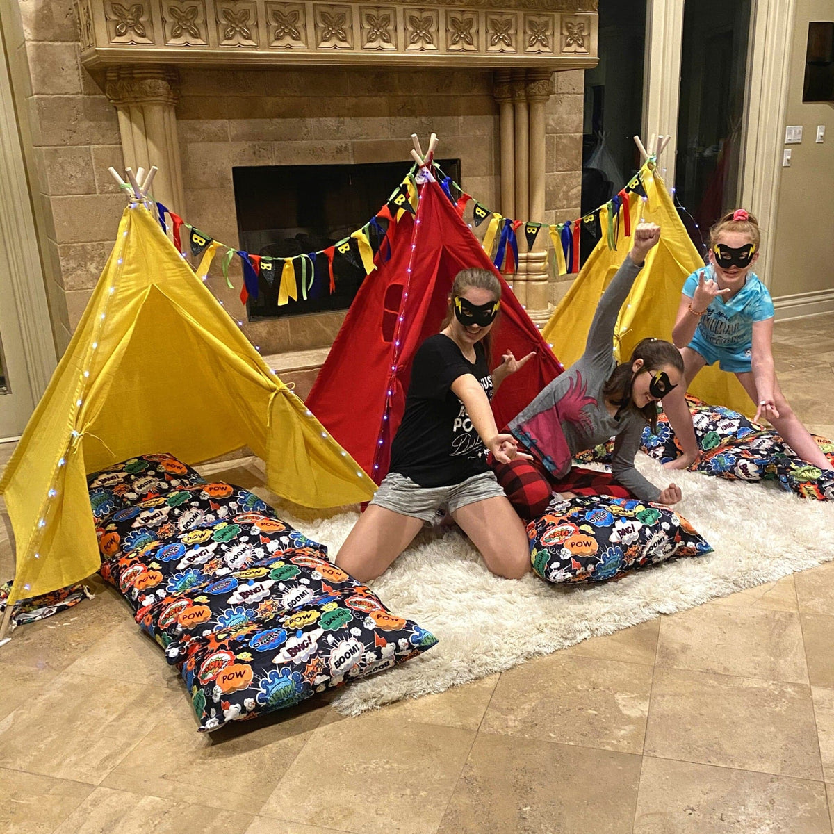 Party Bundle - Super Hero Tee Pee Tent Party Set, Super Hero Sleepover Set, Birthday Party In A Box