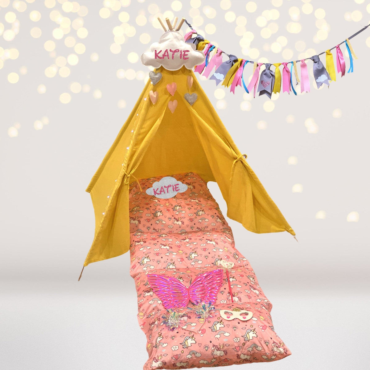 Play Set - Unicorn Tee Pee Play Set, Princess Sleepover Set