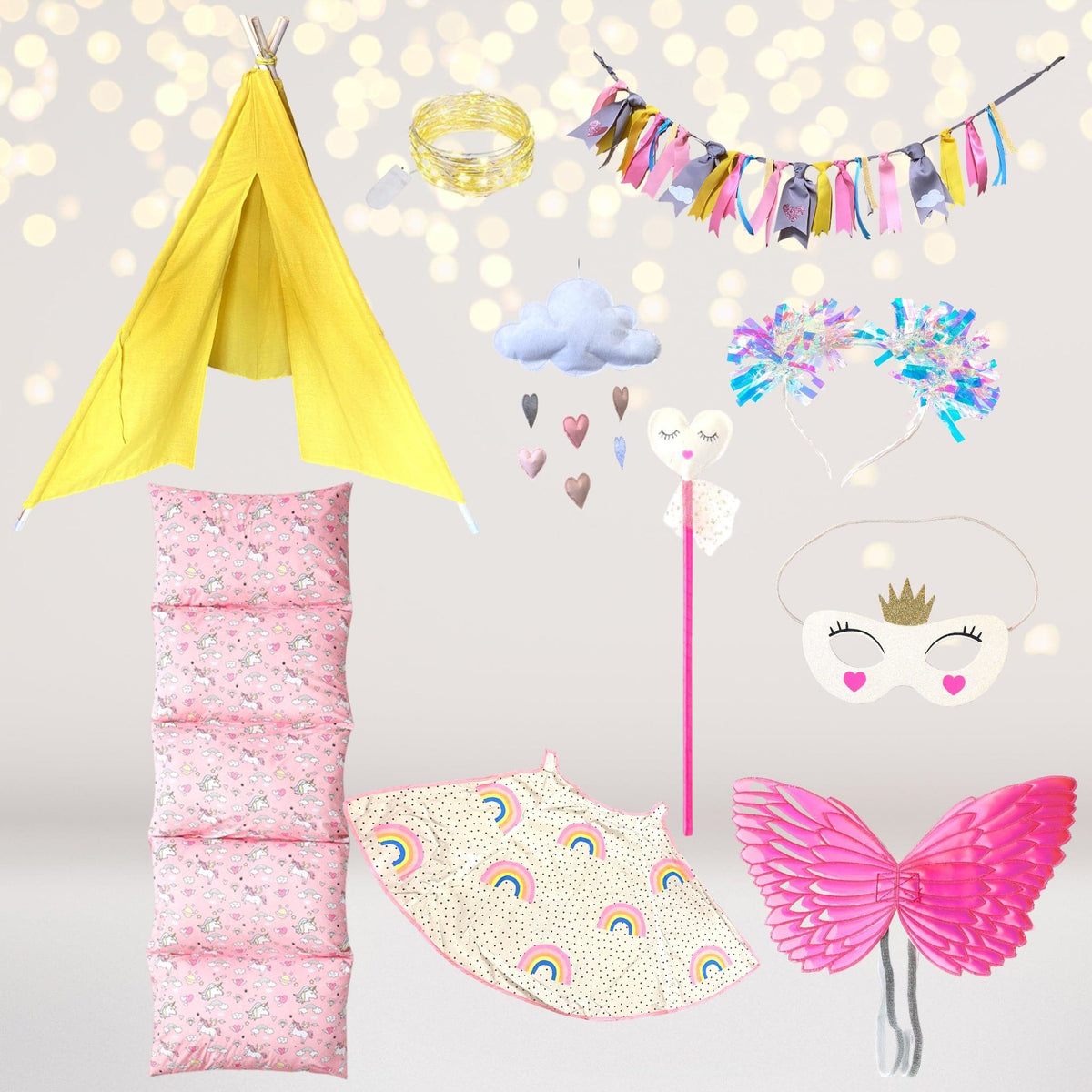Play Set - Unicorn Tee Pee Play Set, Princess Sleepover Set