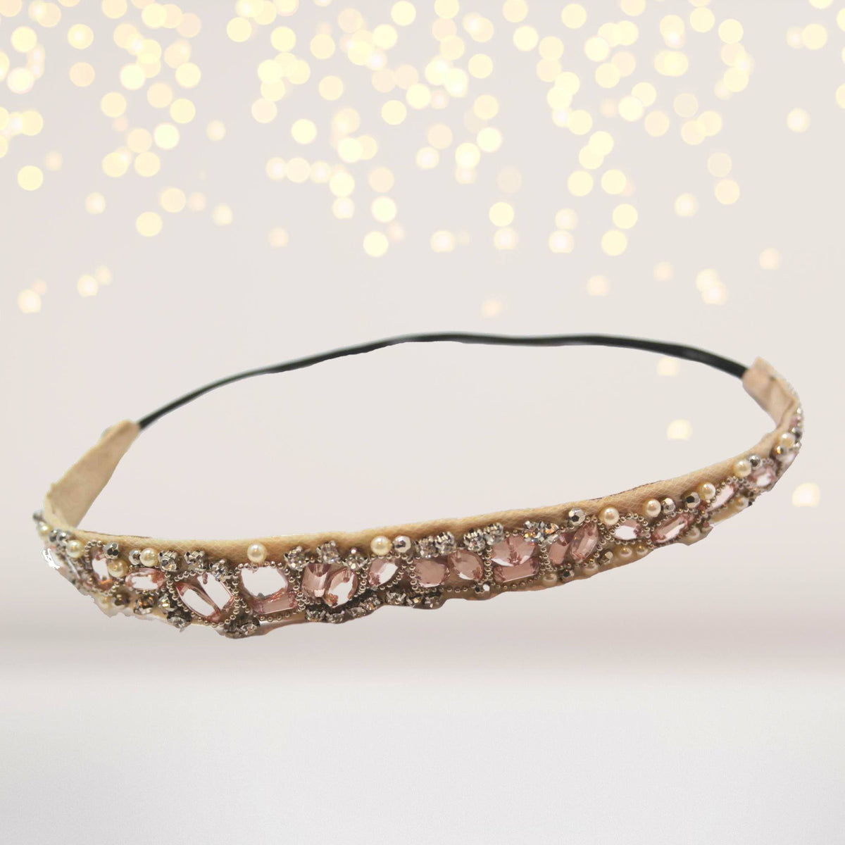 Headband - Vintage Wedding Headband, Champagne Rhinestones And Pearls Bridal Headband
