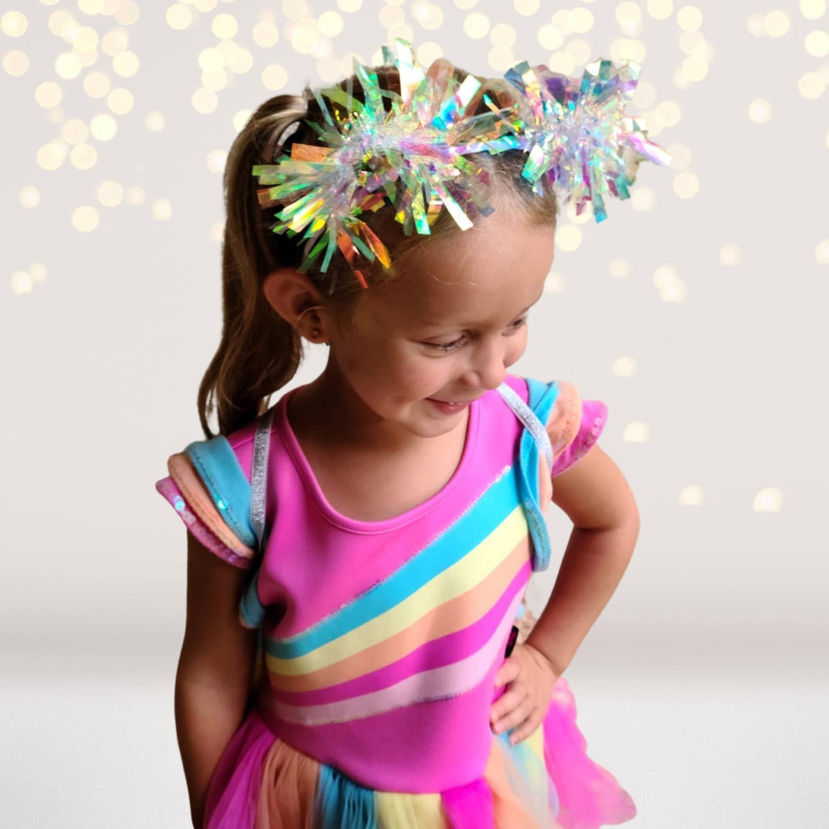 Headband - White Holographic Birthday Party Pom Pom Headband