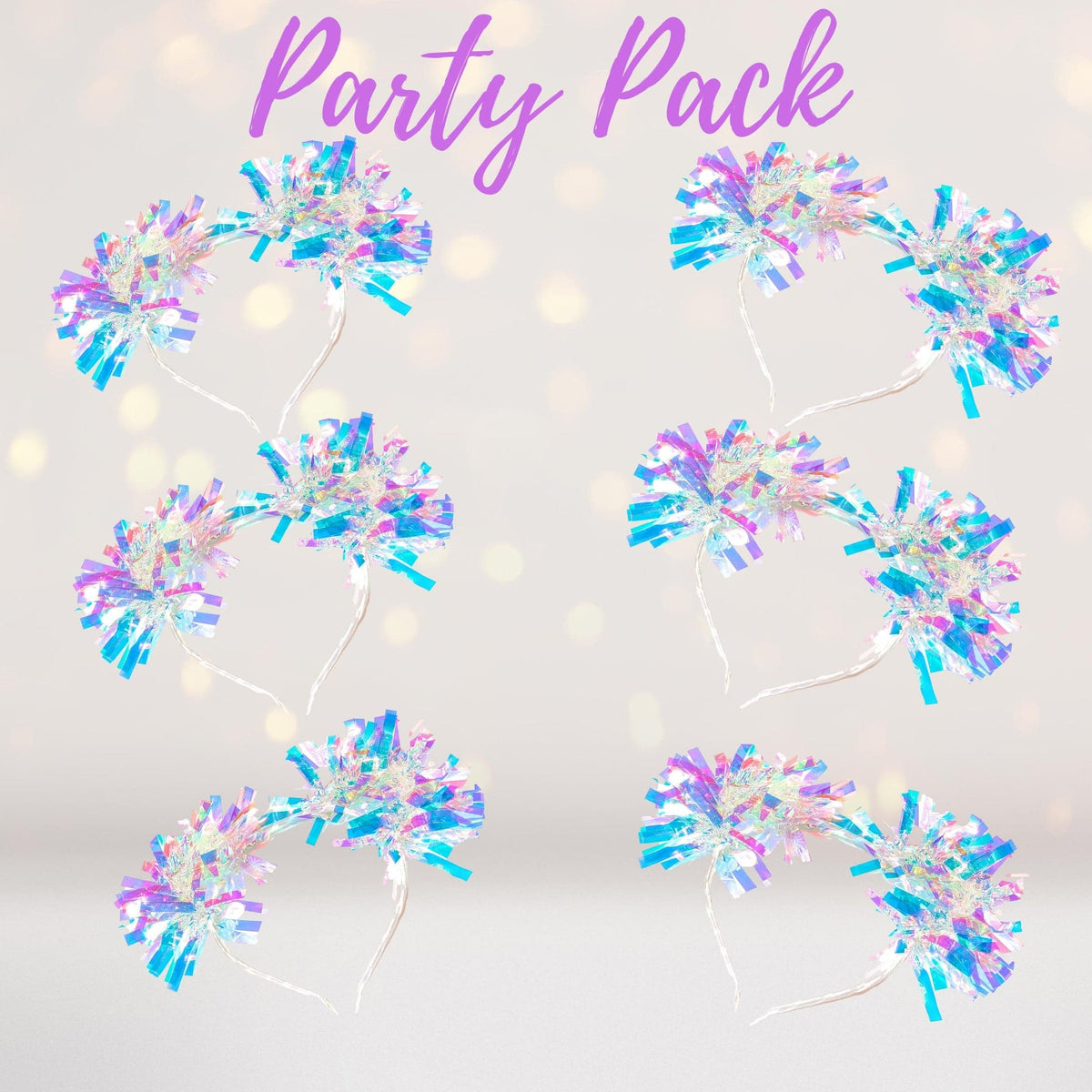 Headband - White Holographic Birthday Party Pom Pom Headband