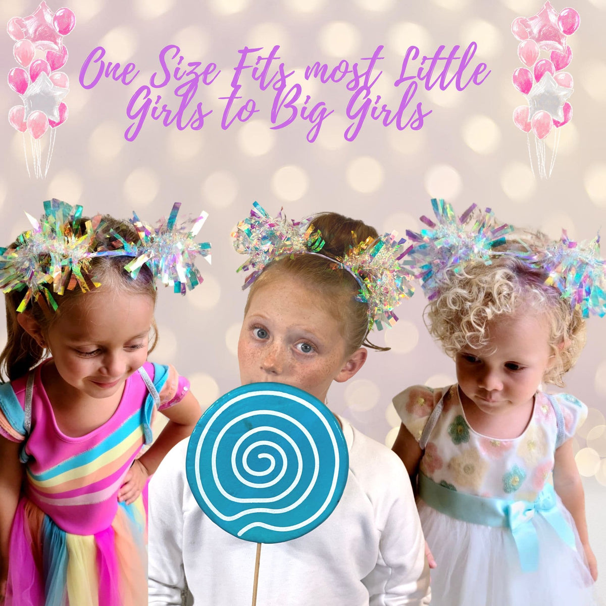 Headband - White Holographic Birthday Party Pom Pom Headband