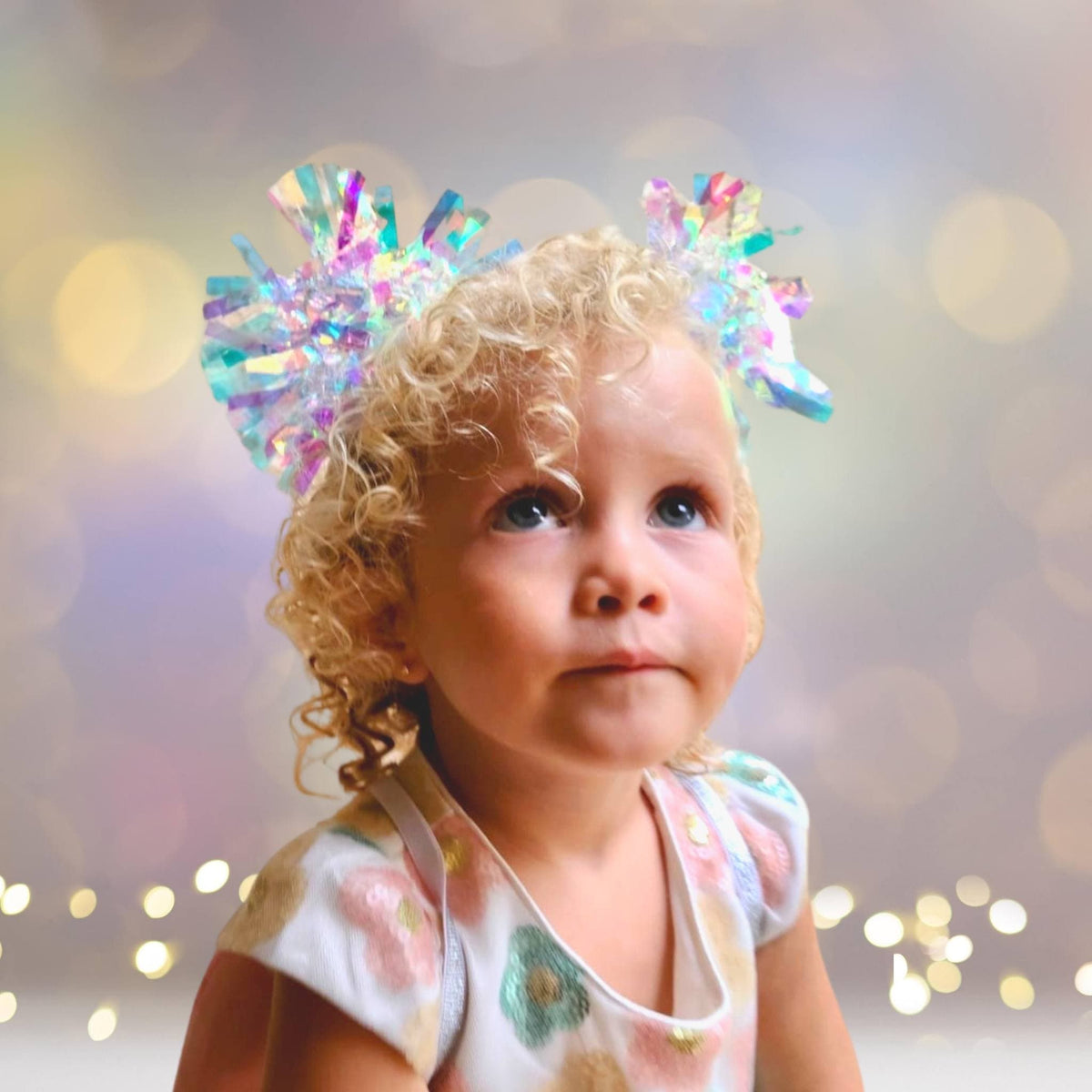 Headband - White Holographic Birthday Party Pom Pom Headband