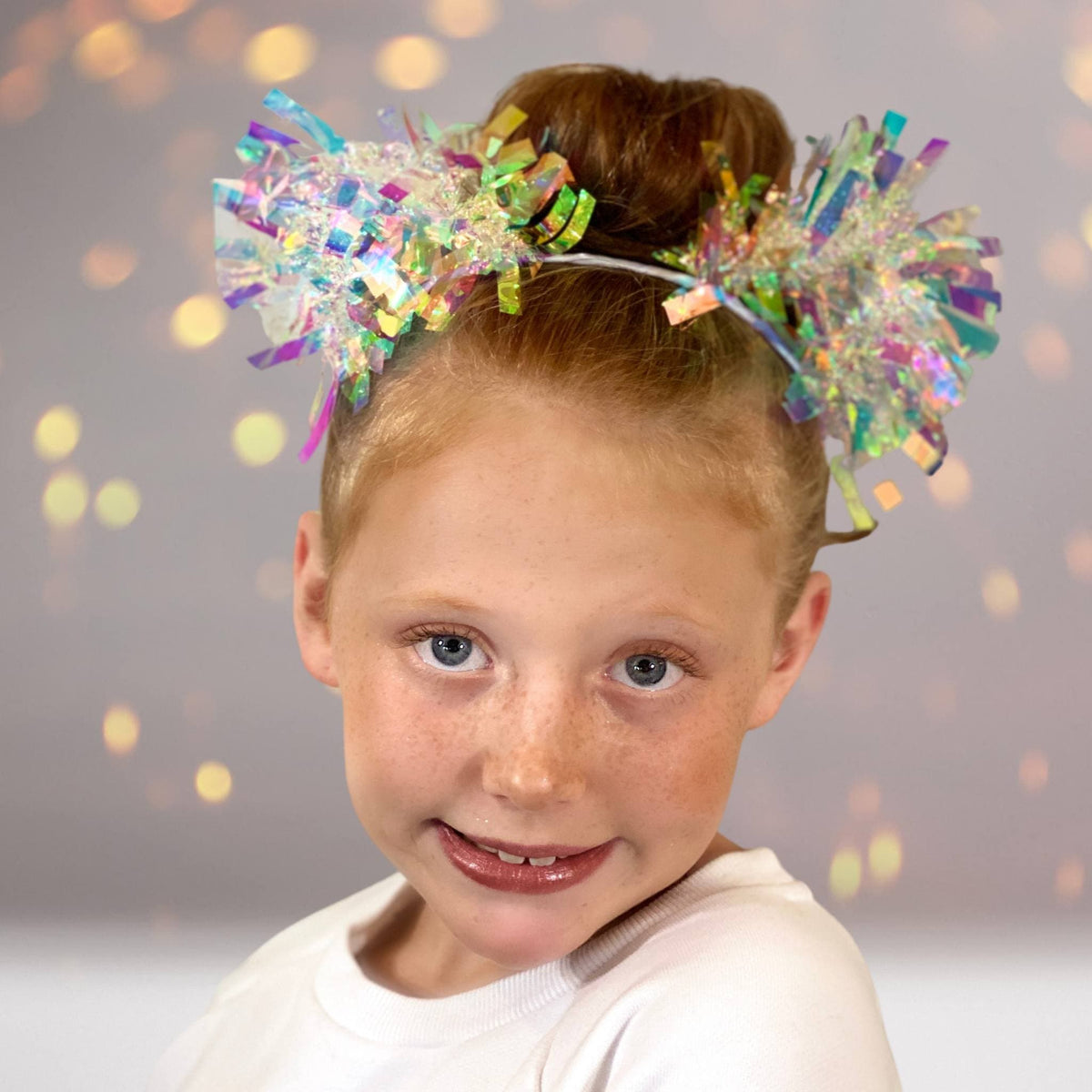 Headband - White Holographic Birthday Party Pom Pom Headband