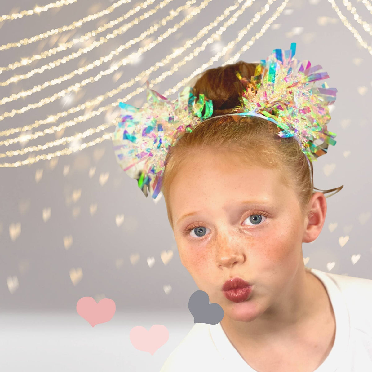 Headband - White Holographic Birthday Party Pom Pom Headband